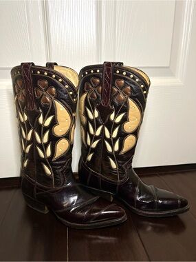 Girls/Women’s Cuadra Brown, Cream and Cherry Leather Heeled Western Boots